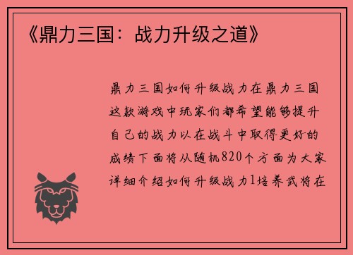 《鼎力三国:战力升级之道》