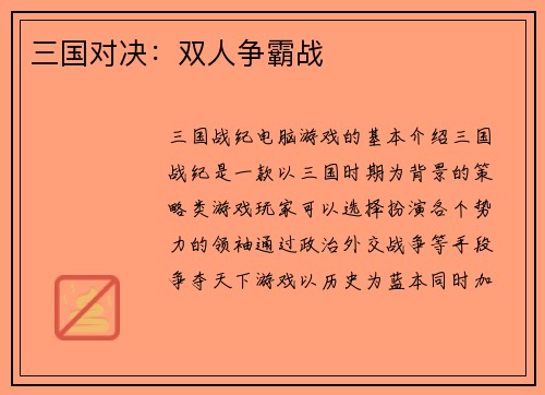 三国对决:双人争霸战